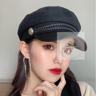 Mũ nữ thủy thủ hàn quốc, mũ beret cá tính, trơn mỏ da viền dây đan hot trend, mũ nồi baker boy - gia dụng olympia