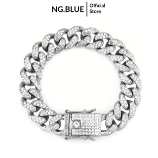 Vòng tay lắc tay nam nữ cuban bạc vàng đính đá kim cương 12mm hiphop thép titan không gỉ