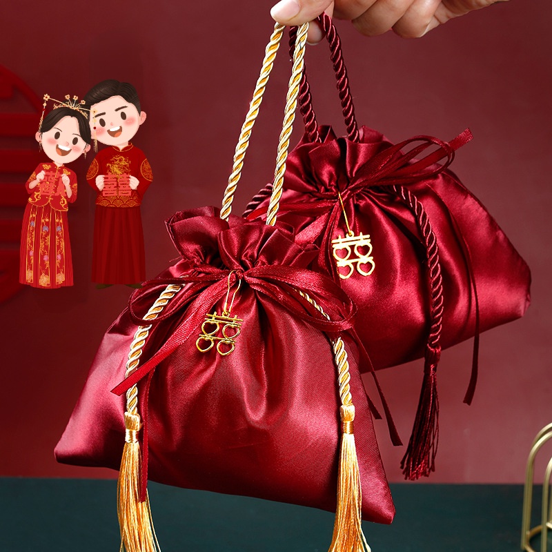 Túi Lụa Dây Rút Đựng Kẹo May Mắn Phong Cách Trung Hoa Cho Năm Mới / Đám Cưới