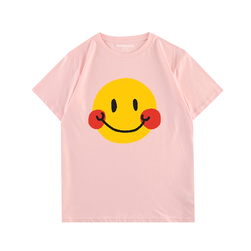 Áo Thun 100% cotton Tay Ngắn Cổ Tròn In Hình Mặt Cười Dành Cho Nam Và Nữ