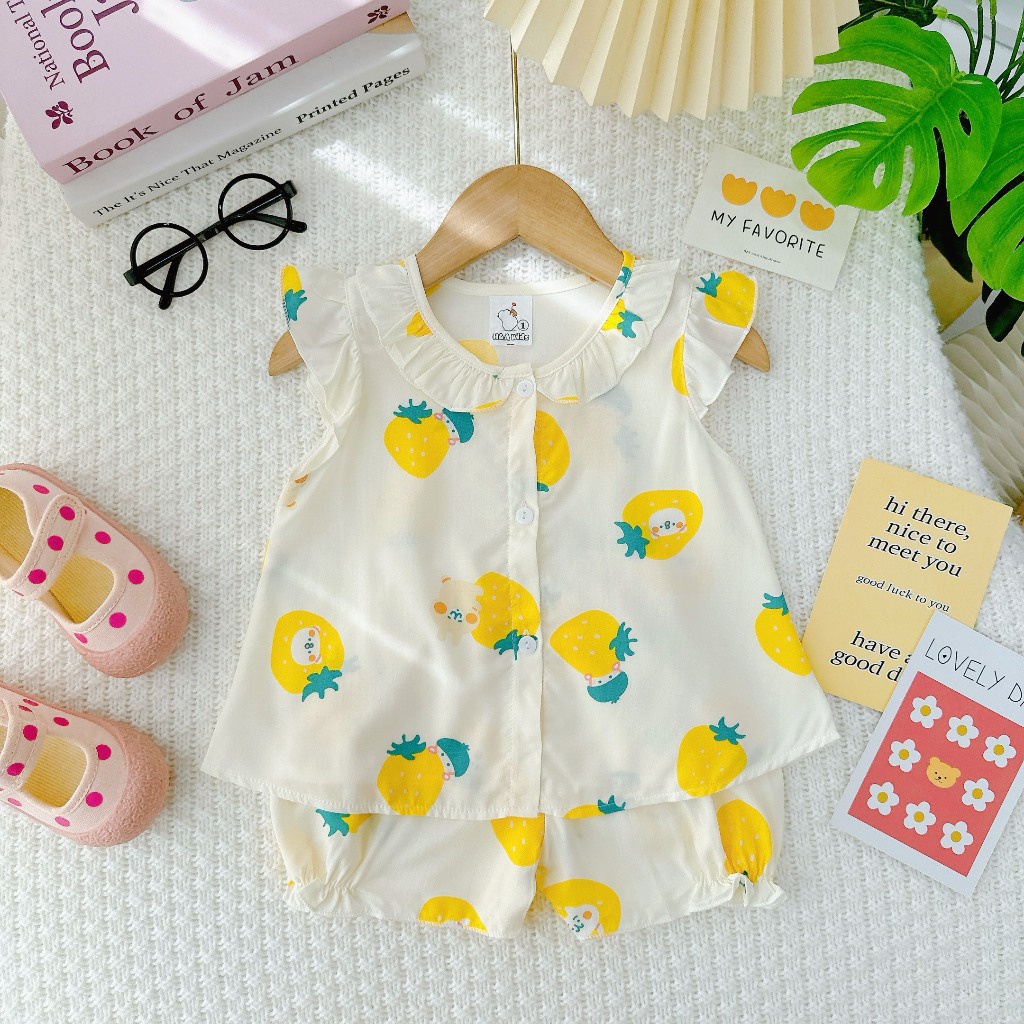 Đồ bộ mặc nhà vải tôn -Mẫu sơ mi cài cúc mềm mịn mát kiểu dáng xinh xắn đáng yêu cho Bé Gái - MeGauu