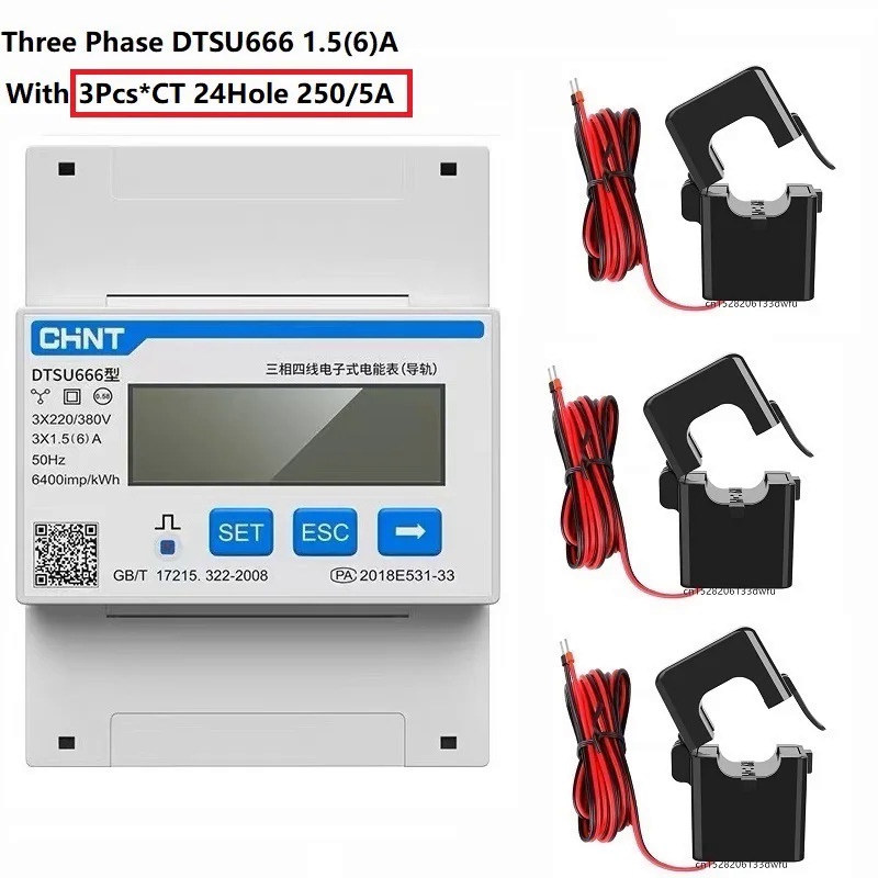 CHINT DDSU666 DTSU666 80A Din Rail Vôn kế kỹ thuật số Công suất dòng điện Năng lượng điện KWH Đồng h