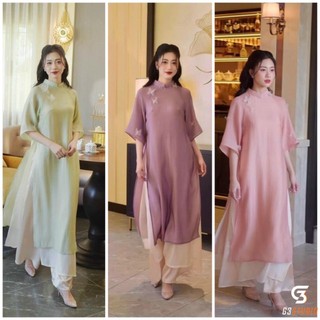 Áo dài cách tân mẫu tay lửng Thuyền Quyên áo dài truyền thống nữ may sẵn chất liệu lụa tơ óng 4 tà - AD025