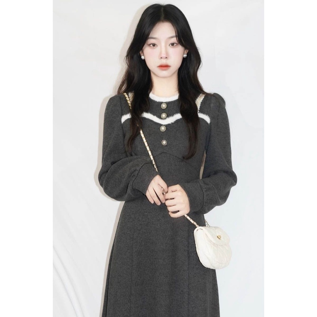 Đầm Chữ a Tay Dài Dáng Ôm Phong Cách Pháp Cổ Điển Thời Trang Thu Đông Kiểu Mới Cho Nữ