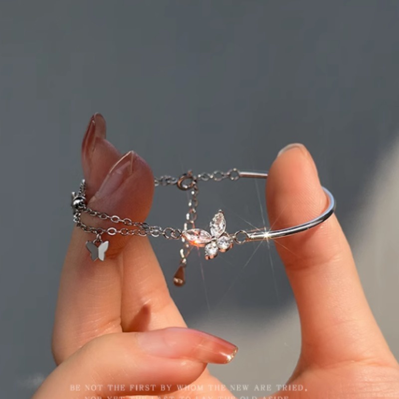 We Flower Vòng Tay Dây Xích Phối Mặt Hình Bướm Bằng Bạc Kiểu Hàn Quốc Lãng Mạn Cho Nữ