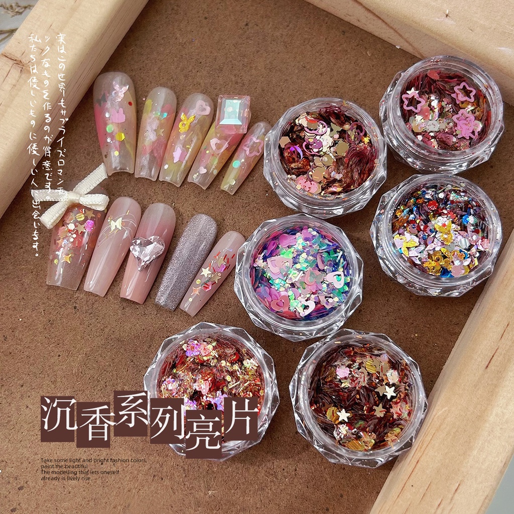 Miếng Dán Trang Trí Móng Tay Hình Bát Giác / Thỏ / Ngôi Sao Đính Sequin Lấp Lánh Thời Trang Thu Đông