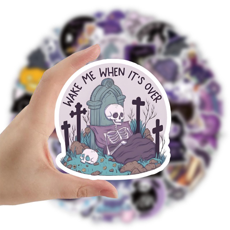 Z & m ❀ Hình Dán Mèo Ma Thuật Màu Tím ❀ Bộ 50 Miếng Dán Chống Thấm Nước Độc Đáo