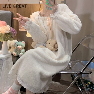 Áo Choàng Ngủ Lót Nhung Giữ Ấm Mùa Đông Phong Cách Công Chúa Hàn Quốc Đơn Giản Mới Cho Nữ