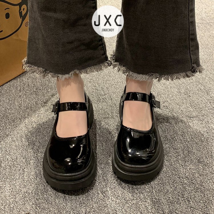 JINxCHOYGiày Búp Bê Da PU Mũi Tròn Phong Cách Retro Cho Nữ