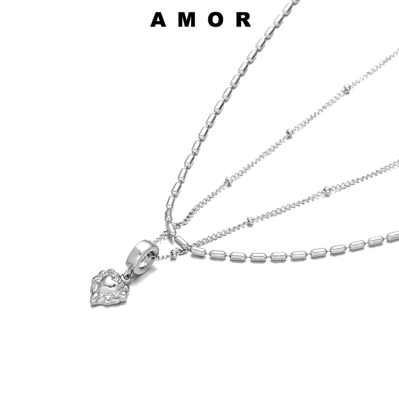 Vòng cổ Hai Lớp Bằng Thép Titan Mặt Hình Trái Tim unisex