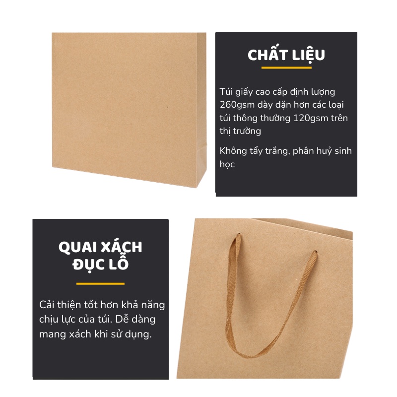 Túi Giấy Cứng Kraft Túi Quà Tặng Cao Cấp Màu Nâu 260gsm, Túi Giấy Đựng Quà - TGN
