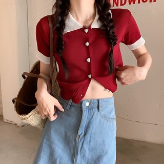 Áo cardigan Dệt Kim Tay Ngắn Cổ Búp Bê Thời Trang Mùa Hè Phong Cách Hàn Quốc Cho