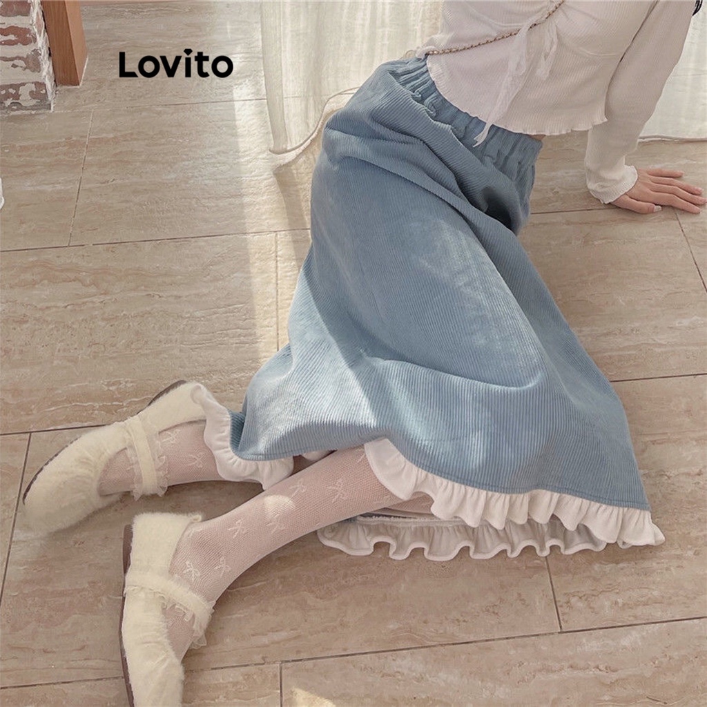 Lovito Váy xếp nếp trơn thường ngày cho nữ LNA30132 (Màu xanh da trời)