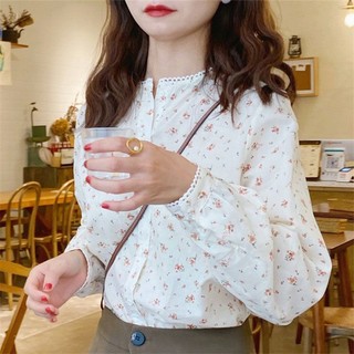 Áo kiểu cổ tròn phối ren hoa xinh xắn dễ phối đồ cho nữ