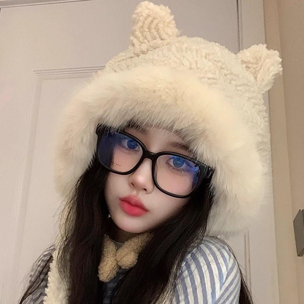 1 Mũ Len Tai Gấu Bông Giữ Ấm Mùa Đông Dành Cho Nữ