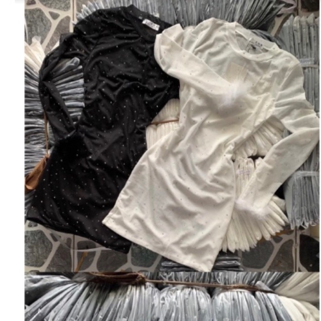 Hình thật sàn Đầm Body Thun Lưới Tay Dài Phối Lông Cổ Lọ Đính Đá Dáng Ngắn Nhún Thân siêu hot alohastore1