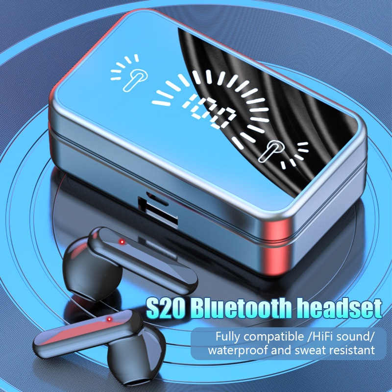 Tai Nghe Bluetooth S20 Gương LED Hiển Thị Kỹ Thuật Số Tai Nghe Không Dây âm Thanh Nổi Hai Tai Trong Tai Bảo Bối Sạc đ