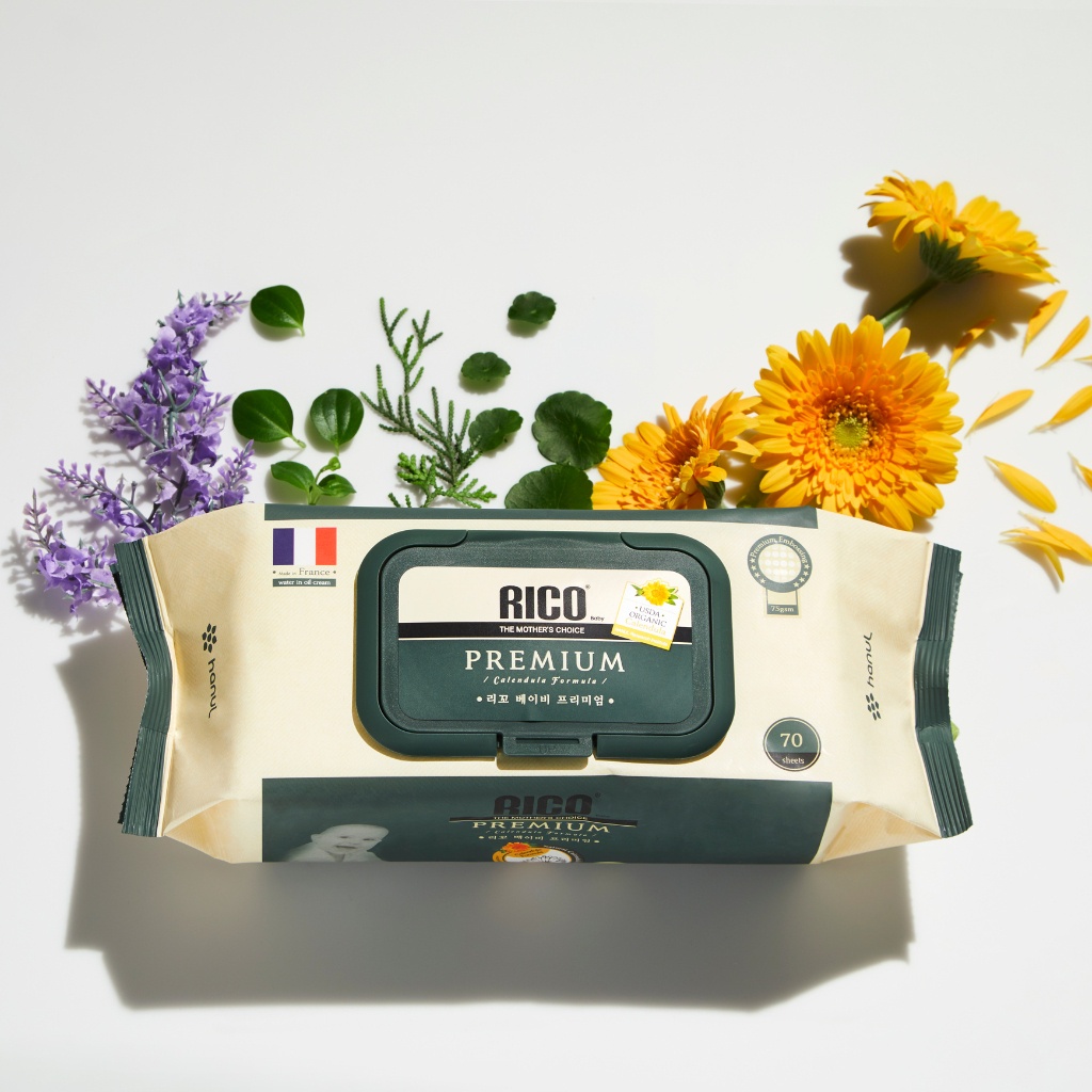 Khăn ướt RICO Premium an toàn, dịu nhẹ và lành tính cho da em bé 20 - 70 tờ