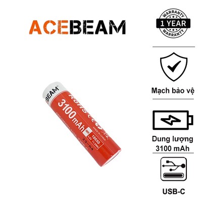 Pin sạc ACEBEAM ARC 18650H-310A 18650 dung lượng 3100MAH USB-C