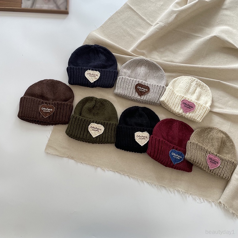 Mũ Dệt Kim Co Giãn Ghép Nối Tai Trái Tim Ấm Áp Dễ Thương Có Thể Gập Lại Cho Bé Trai Và Bé Gái