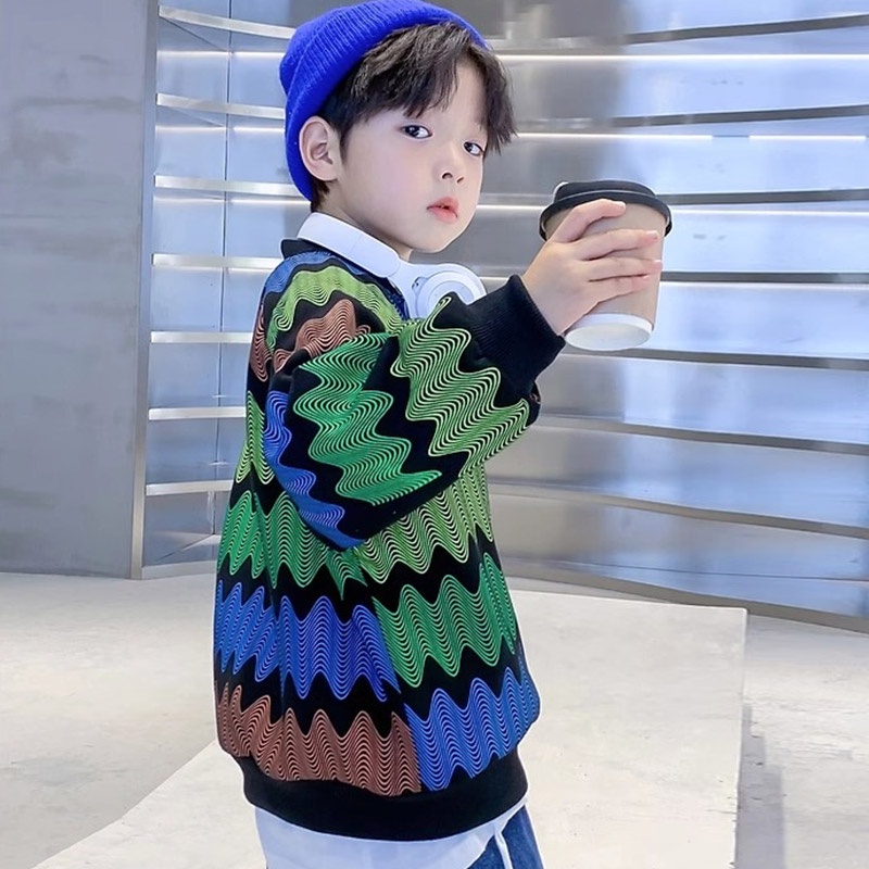 SUPER KIDS áo phông dài tay bé trai Áo Thun Dài Tay in Họa Tiết Hình Học Thời Trang Cho Nam