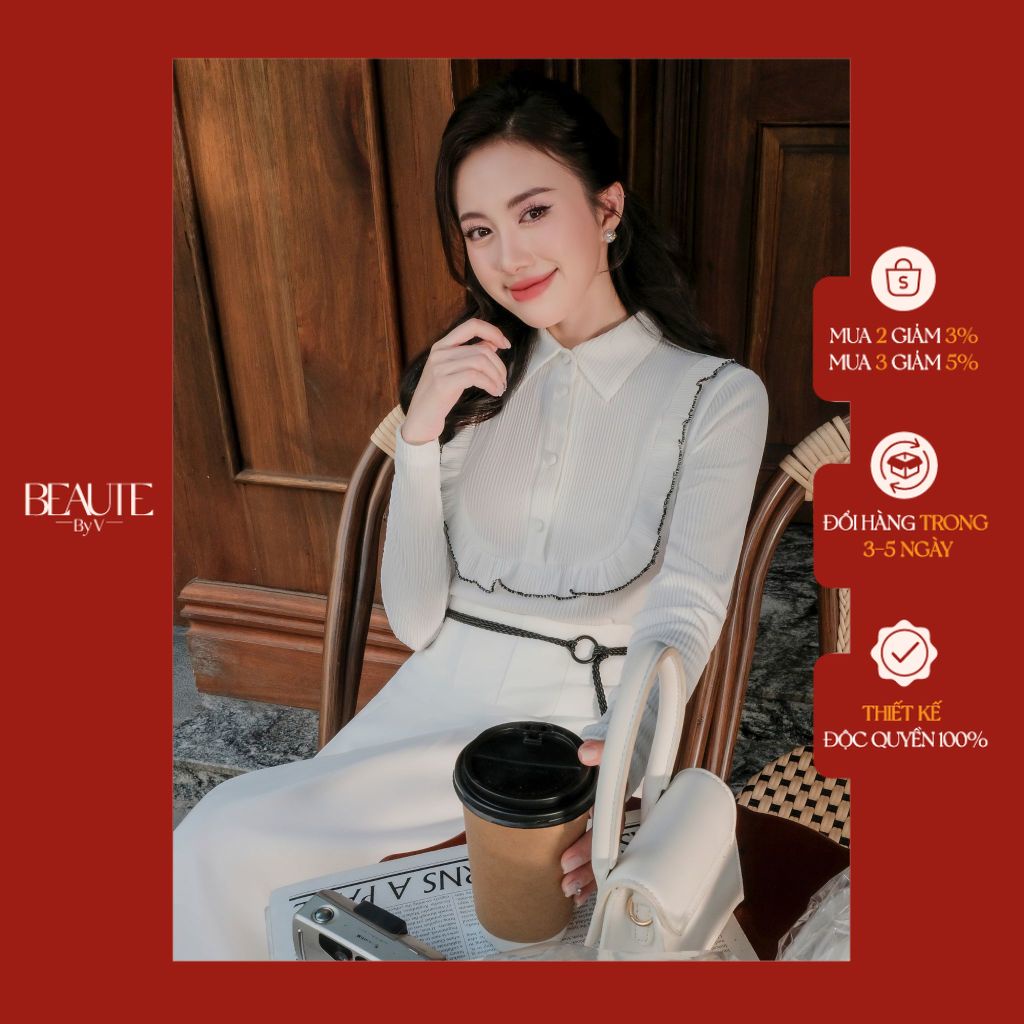BEAUTEBYV - Áo len nữ chạy riềm ngực Lenxi