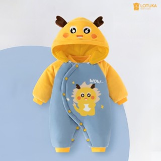 Body Nỉ Bông Liền Mũ In Hình Rồng Vàng LOTUKA Cho Bé, Bodysuit Chất Liệu Ấm Áp, Quần Áo Trẻ Em Size 0-12m