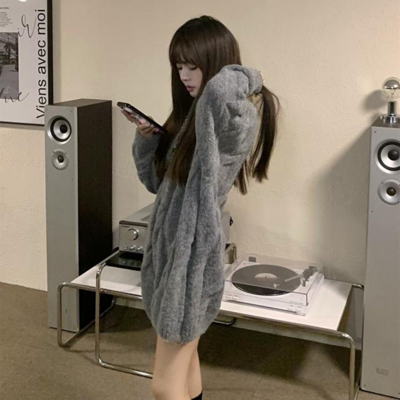 Áo sweater chui đầu dáng rộng màu sắc đơn giản phong cách retro Hàn Quốc cho nữ