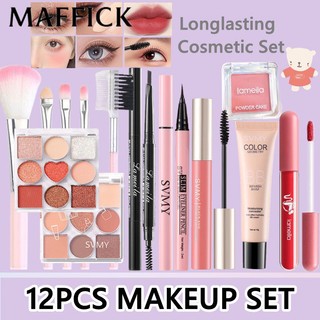 Bộ Trang Điểm 12 Chiếc Bảng Phấn Mắt 9 Màu Phấn Mắt Sequins Bộ Mỹ Phẩm Mascara Chống Thấm Nước Bút Kẻ Mắt Lip Glaze Blush Bb Cream Bộ 5 Cọ Trang Điểm Son Môi Bút Chì Kẻ Lông Mày Lastin 