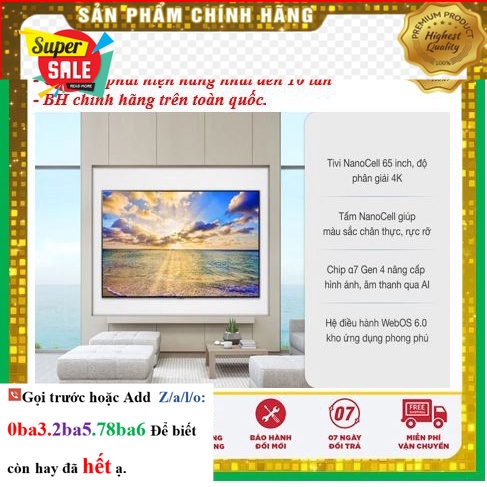 Hãng> [Tivi LG Chính hãng] Tivi LG NanoCel 4K 65 inch 65NANO86TPA - Mới 100%