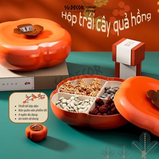Hộp Mứt Tết 4 Ngăn Quả Hồng SG DECOR Bằng Nhựa Đựng Kẹo Trái Cây Khô Bánh Trang Trí để bàn phòng khách
