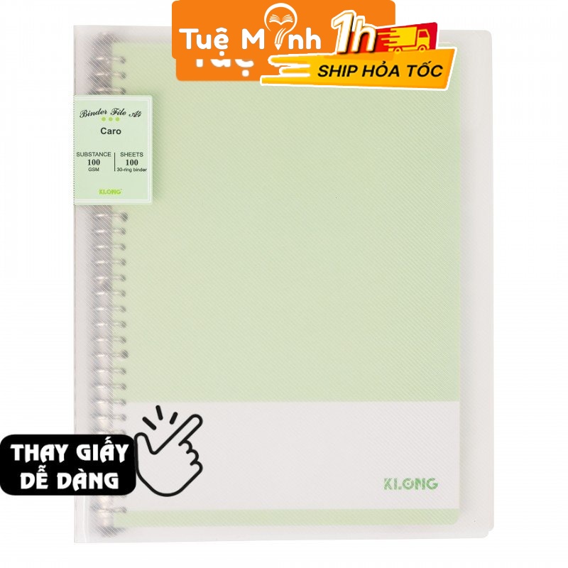 Sổ còng sắt A4 Klong Caro 6x6mm nét đứt MS522 sẵn ruột 100 tờ(200 trang) kèm tab phân trang tiện lợi