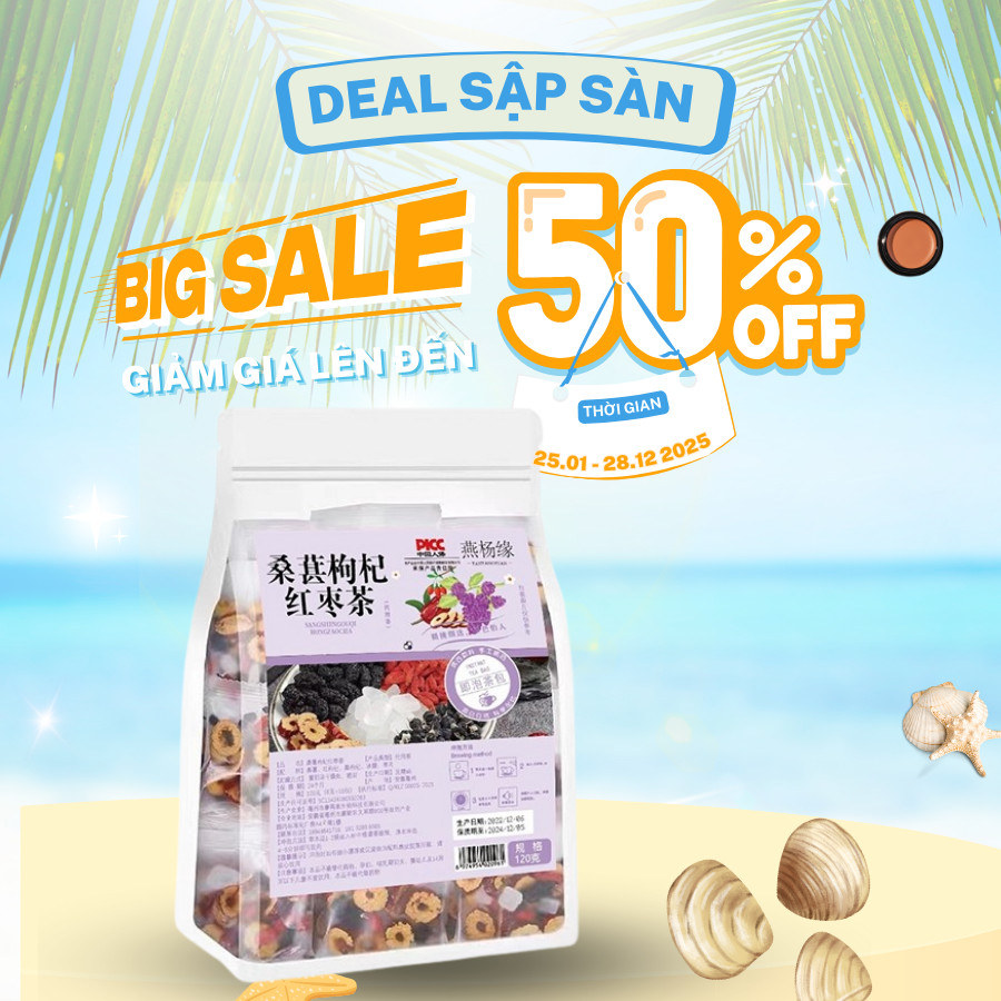Trà bổ máu 50 gói x 8gr Trà thảo mộc gồm Hắc kỷ tử Kỳ tử đỏ Dâu tằm Táo đỏ Đường phèn Mát gan Đẹp Da