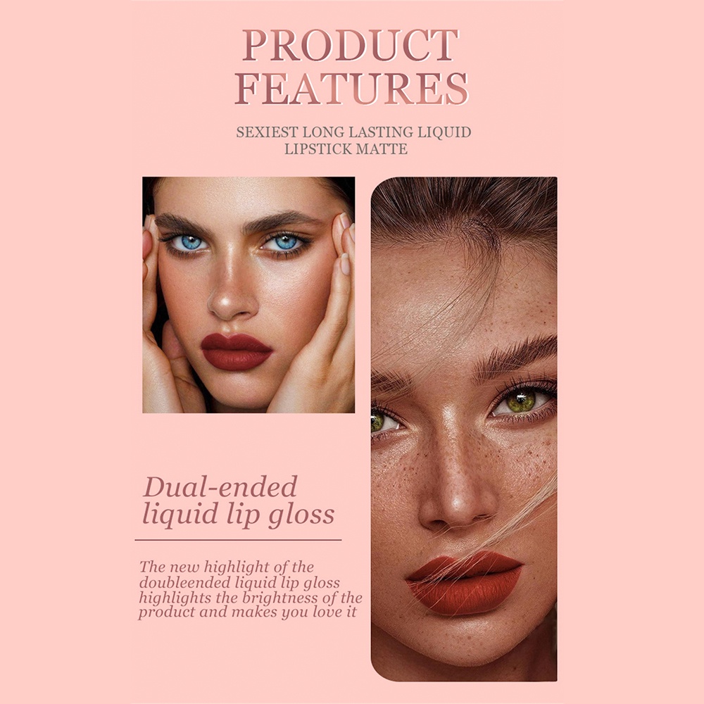 Fitcolors Cốc chống dính hai đầu Matte Pearl Lip Gloss Matte Velvet Smooth Pearlescent Lip Gloss Lip Glaze Liquid Hai đầu Lipstick Lip Glaze