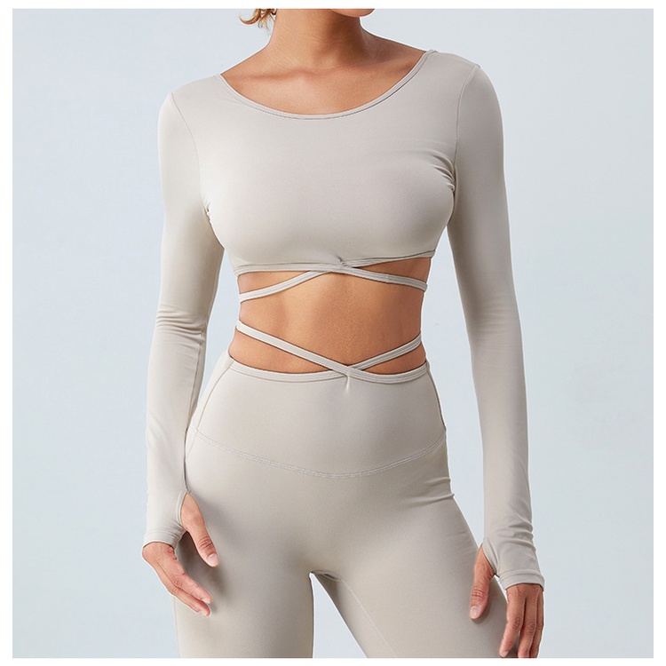 Áo Thun Thể Thao Tay Dài Phối Dây Chéo Lưng Thời Trang Quyến Rũ Cho Nữ