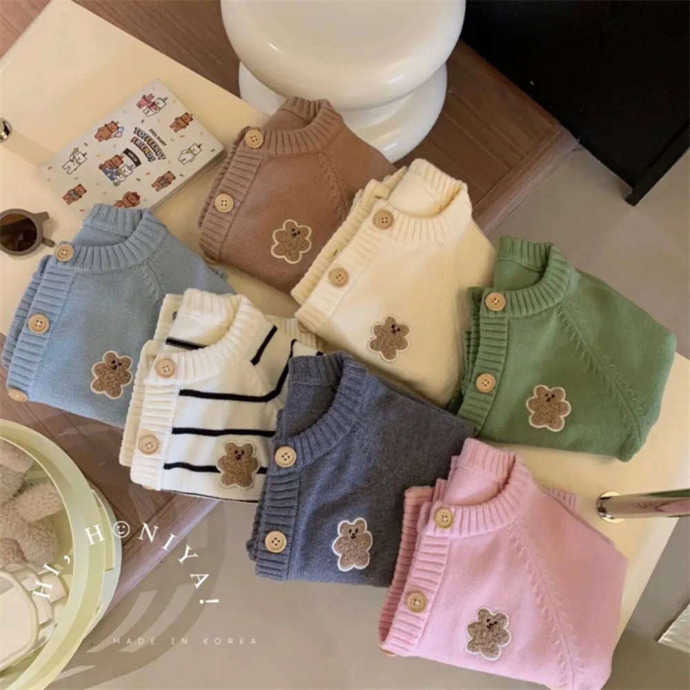 Áo Khoác cardigan Dệt Kim Tay Dài Thêu Hình Gấu Dễ Thương Thời Trang Xuân Thu Cho Bé
