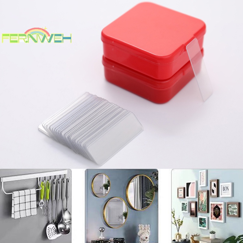 Hộp 60 Băng Keo Hai Mặt Hình Vuông Siêu Dính Chống Thấm Nước Trong Suốt