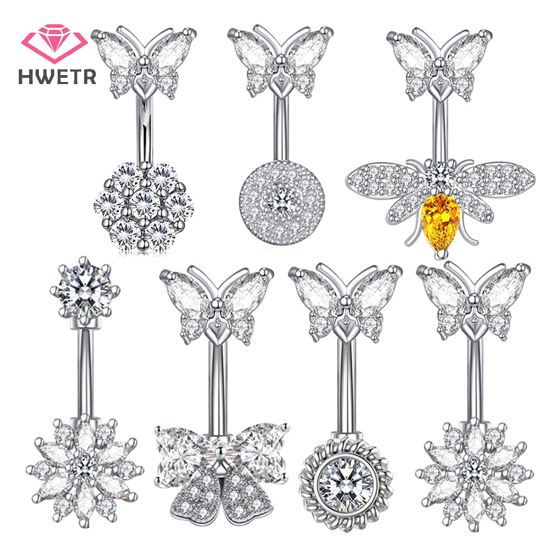 Khuyên Rốn Thép Không Gỉ Đính Đá zircon Hình Hoa Và Bướm Thời Trang Mới