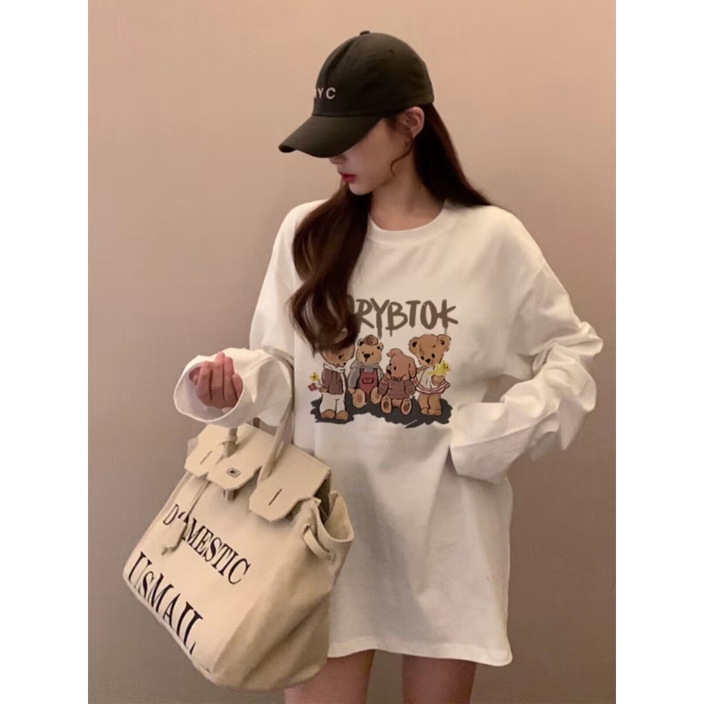 NRVP Áo Thun 100% cotton Tay Dài Dáng Rộng Phong Cách Hàn Quốc Thời Trang Cho Nữ