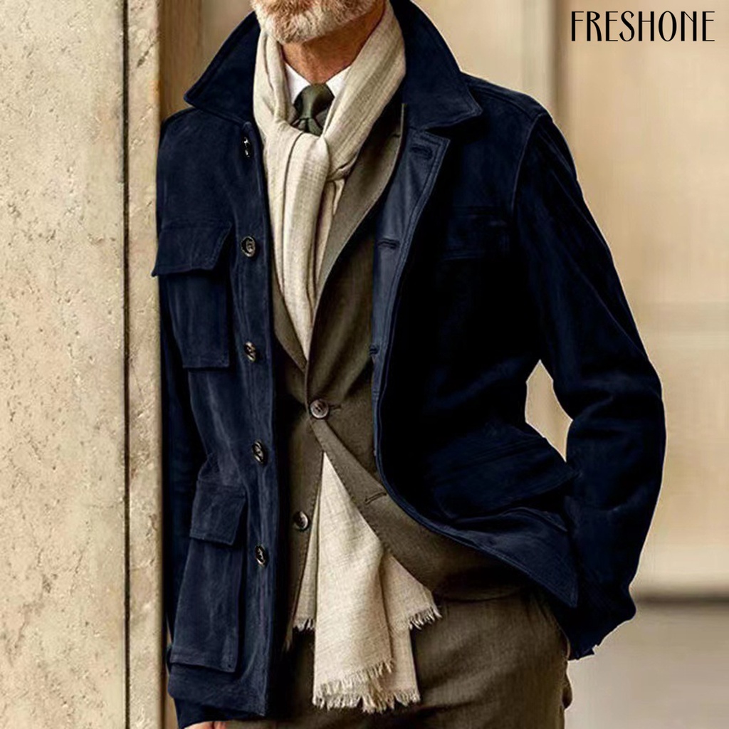 Áo Khoác Màu Trơn Nhiều Túi Phong Cách retro Thời Trang Mùa Đông Cá Tính Dành Cho Nam