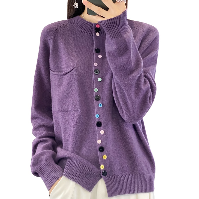 Áo Khoác cardigan Dệt Kim Tay Dài Dáng Rộng Mềm Mại Màu Trơn Cài Nút Thời Trang Mùa Thu Cho Nữ