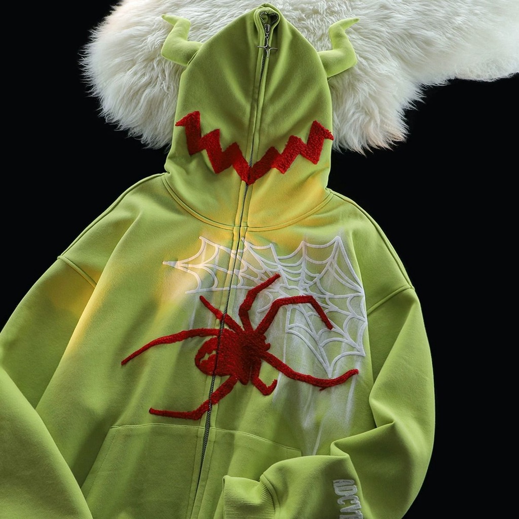 Áo Khoác Hoodie In Hình Nhện Phong Cách retro Mỹ Thời Trang Thu Đông Cho Nam Nữ