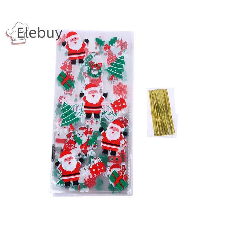 Set 50 túi đựng kẹo ELEBUY bằng nhựa với dây ruy băng đựng quà tặng giáng sinh/ trang trí tiệc cho trẻ em