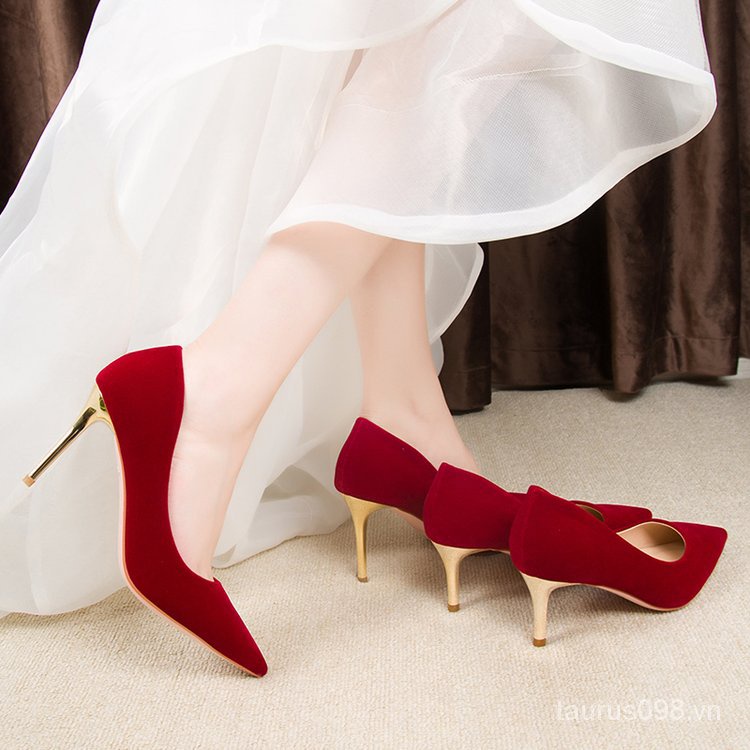 Mới Giày Cao Gót Da Lộn Mũi Nhọn Thời Trang Cho Nữ