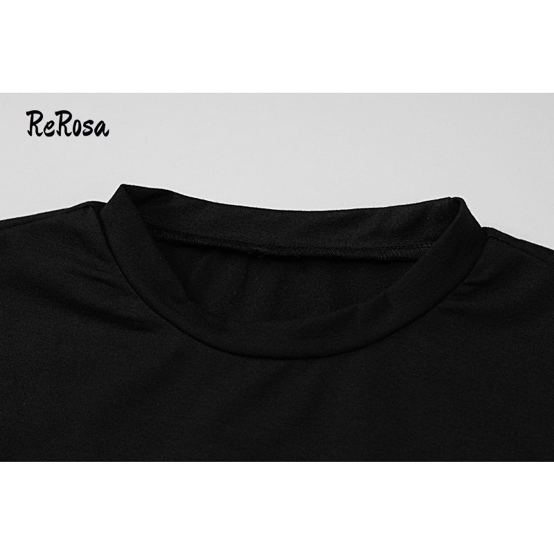 Rerosa Áo Thun Tay Dài Cổ Tròn Dáng Ôm Phối Màu Tương Phản Thời Trang 2023 Cho Nữ