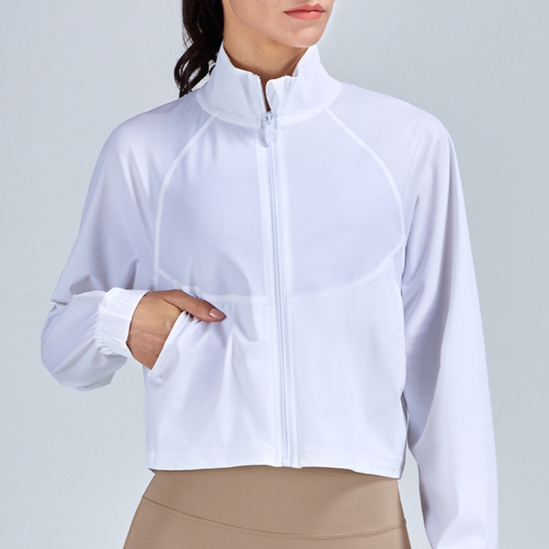 Áo Khoác Tay Dài Dáng Rộng Có Khóa Kéo Trước 2 Túi Thời Trang Chạy Bộ Cho Nữ