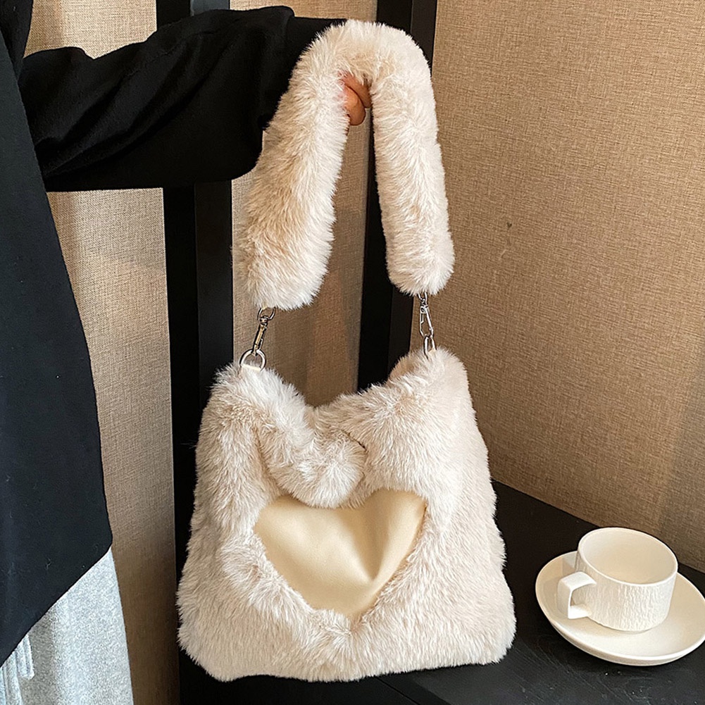 Túi tote Đeo Chéo Vai Xách Tay Hình Trái Tim Lông Xù Mềm Mại Thời Trang Đơn Giản Dành Cho Bạn Nữ