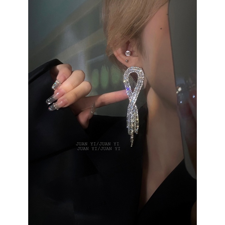 Bông Tai Kim Bạc Dáng Dài Tua Rua Phong Cách Âu Mỹ Sang Trọng Thời Trang Cho Nữ