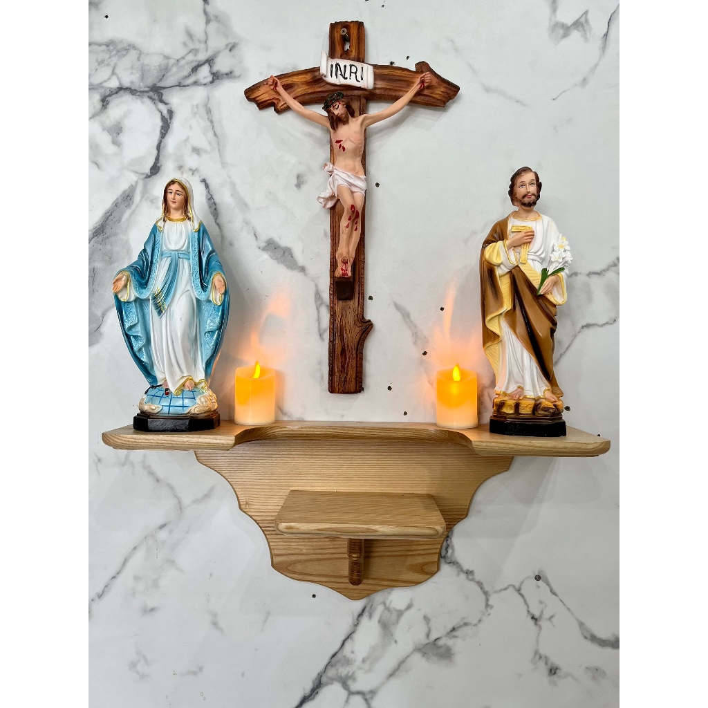 Bộ bàn thờ Công Giáo - Kệ liên gỗ sồi - tượng cao 40cm -bàn thờ treo tường đẹp