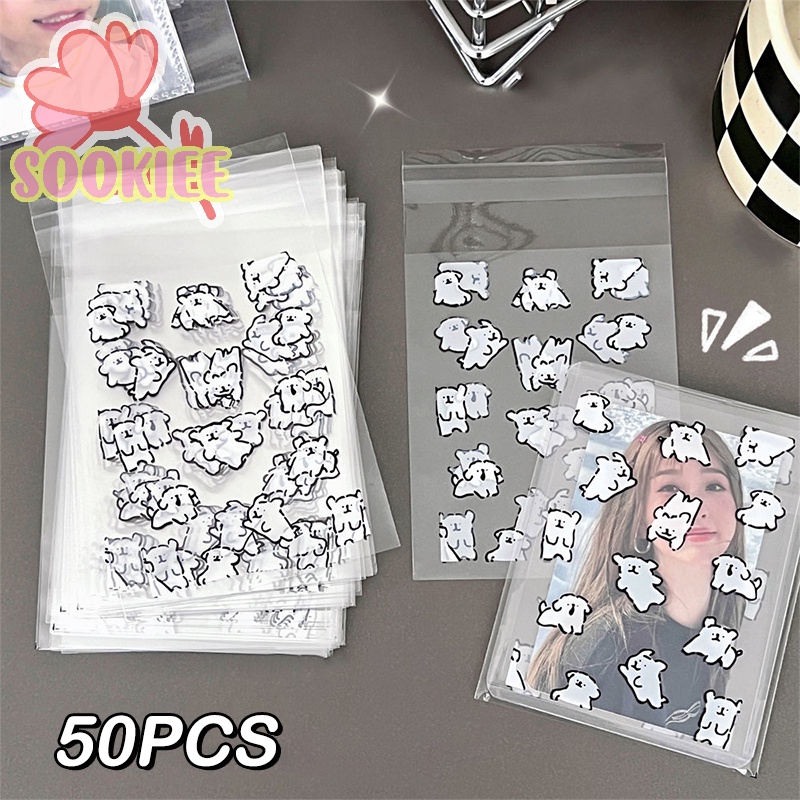 Bộ 50 Túi Đựng Ảnh Trong Suốt Tự Dính Hình Chú Chó Hoạt Hình Dễ Thương